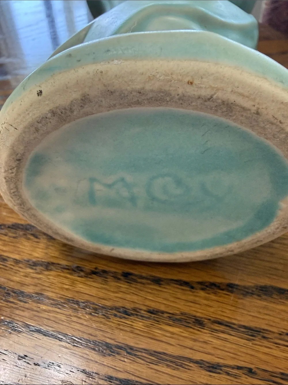 Vintage McCoy Pottery 8” Matte Aqua Art Deco Leaf Vase – Marked McCoy